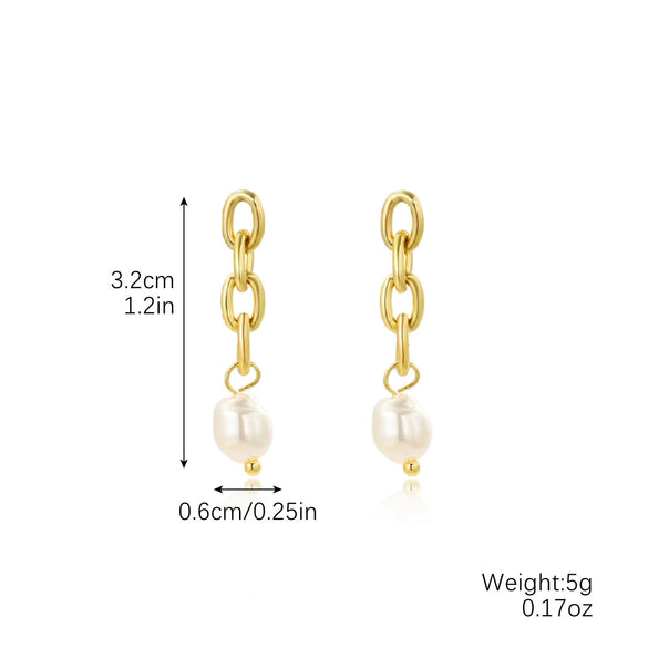 Earrings Pearl Chain Retro Geometric Metal Electroplated For Women