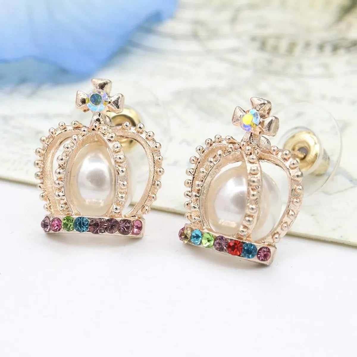 Earrings Pearl Cross Earrings Colored Diamond Crown Earrings Women'S Earrings