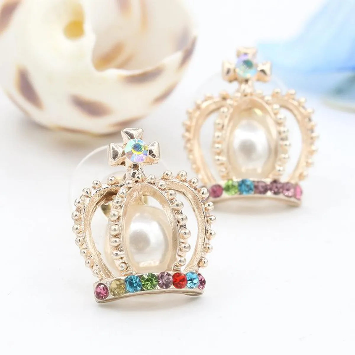 Earrings Pearl Cross Earrings Colored Diamond Crown Earrings Women'S Earrings