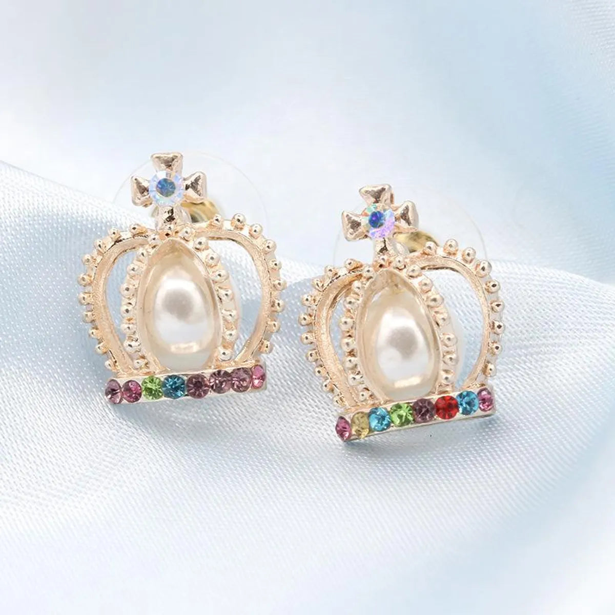 Earrings Pearl Cross Earrings Colored Diamond Crown Earrings Women'S Earrings