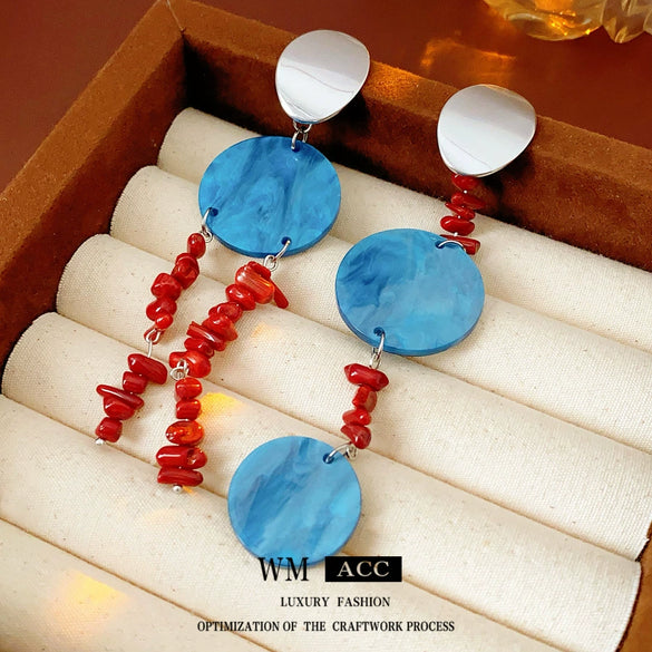 Earrings Plastic Resin Geometric Electroplating Oval Sequin Asymmetric Tassel Retro Ethnic Style Women's