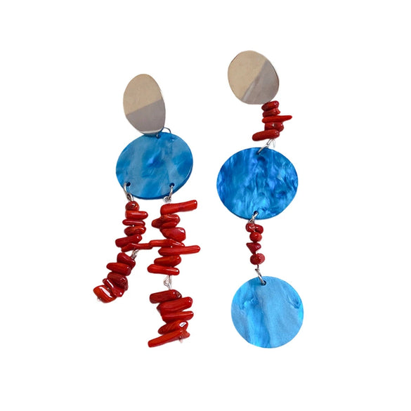 Earrings Plastic Resin Geometric Electroplating Oval Sequin Asymmetric Tassel Retro Ethnic Style Women's