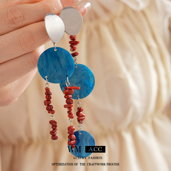 Earrings Plastic Resin Geometric Electroplating Oval Sequin Asymmetric Tassel Retro Ethnic Style Women's