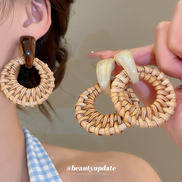 Earrings Plastic Resin Geometric Handmade Vintage Bamboo Straw Style