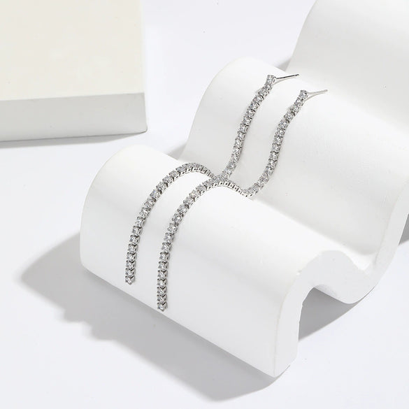 Earrings S925 Silver Copper 18K Geometric Long Tassel Small Square Zircon Diamond