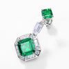Earrings S225 Silver Cultured Emerald Inlaid With Square Gemstone Geometric Elegant Style