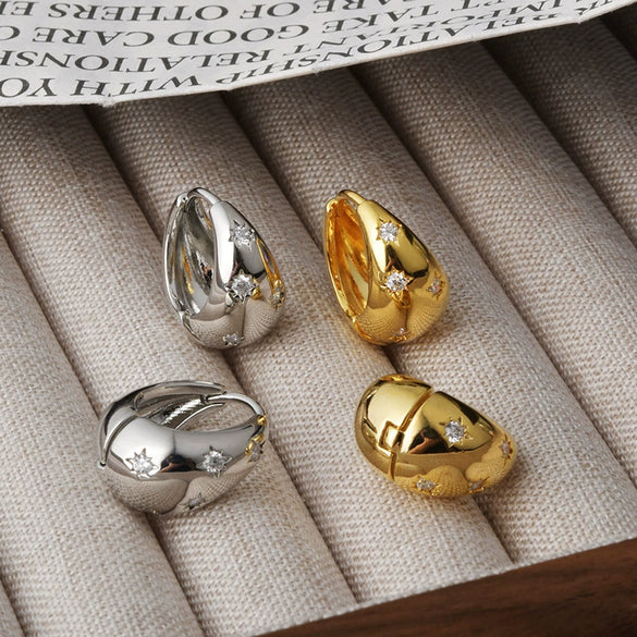 Earrings S925 Silver Needle Copper Zircon Geometric U Shape New Retro Light Luxury Allmatch
