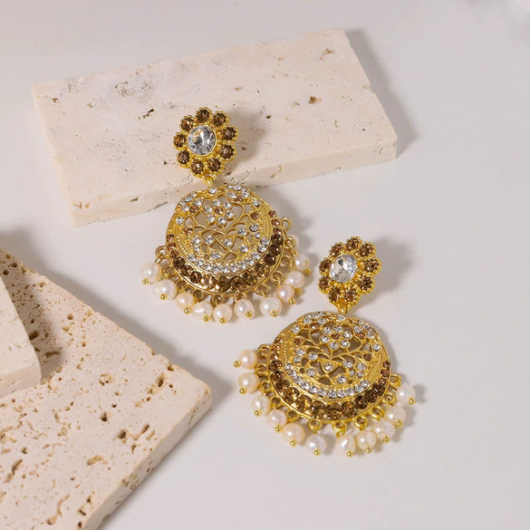 Earrings S925 Silver Needle Natural Pearl Geometric Vintage Court Style Electroplating