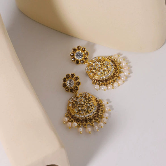 Earrings S925 Silver Needle Natural Pearl Geometric Vintage Court Style Electroplating