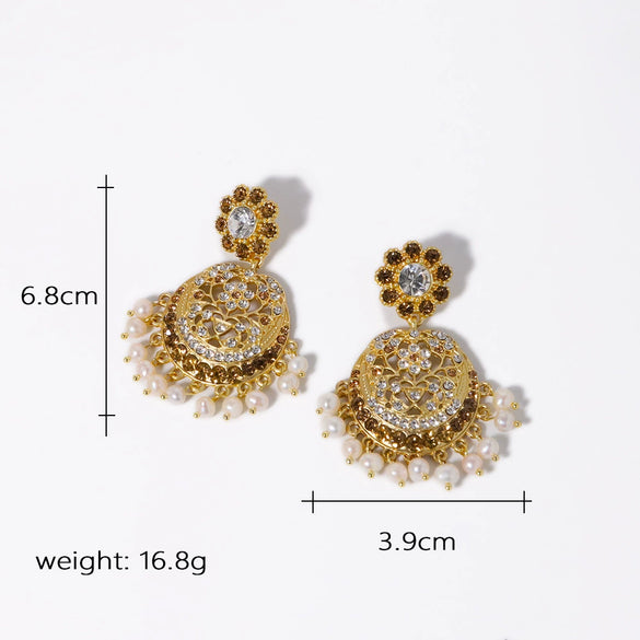 Earrings S925 Silver Needle Natural Pearl Geometric Vintage Court Style Electroplating