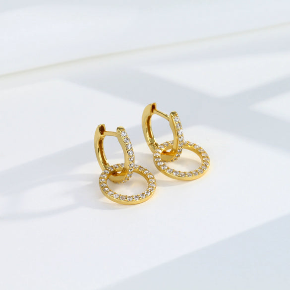 Earrings S925 Sterling Silver Geometric Zircon Inlaid