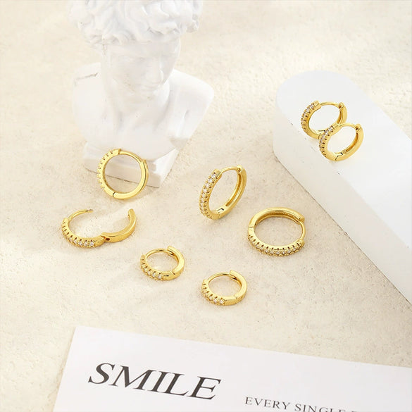 Earrings Set Gold Plated Copper Cubic Zirconia Inlaid Geometric Style Electroplated For Women