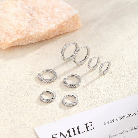 Earrings Set Gold Plated Copper Cubic Zirconia Inlaid Geometric Style Electroplated For Women
