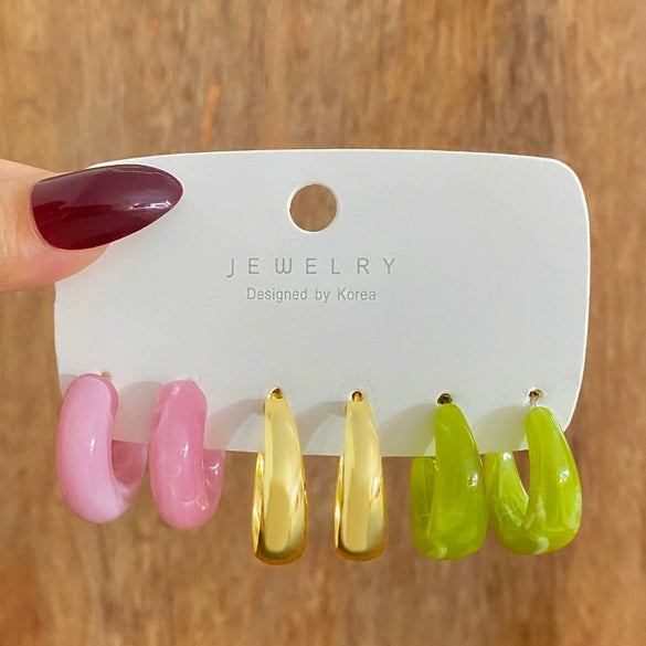 Earrings Set Mixed Material Alloy Cartoon Style With Letter Design And Oil Treatment