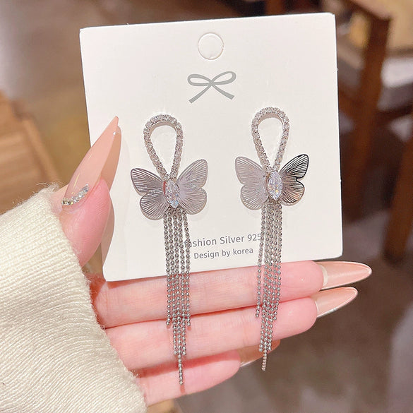 Earrings 925 Silver Copper Butterfly Insect Zirconia