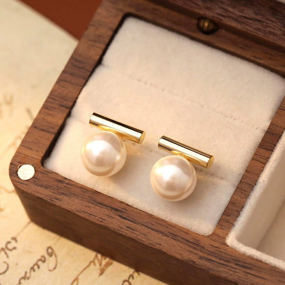 Earrings 925 Silver Copper Geometric Grey Pearl Electroplating For Women