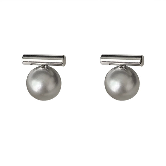 Earrings 925 Silver Copper Geometric Grey Pearl Electroplating For Women
