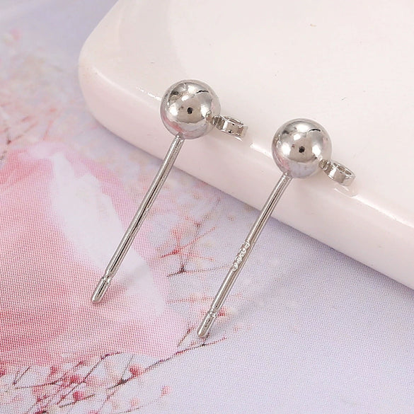 Earrings 925 Silver Copper Hoop Bean Round Ball Electroplating Diy Accessories