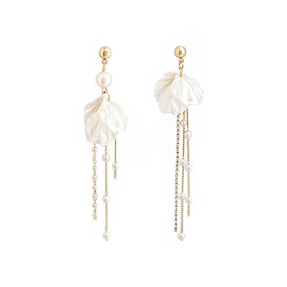 Earrings 925 Silver Pearl Acrylic Crystal Flowers Style