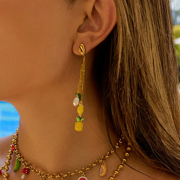 Earrings Stainless Steel Geometric Fruit Pineapple Electroplating Women's Light Luxury Highend Niche Design