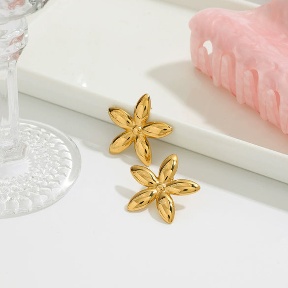 Earrings Stainless Steel Geometric Plants Flowers Electroplating Women