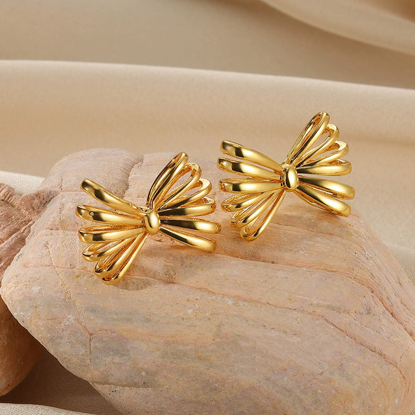 Earrings Stainless Steel Imitation Pearl Bow Light Luxury Style Electroplating