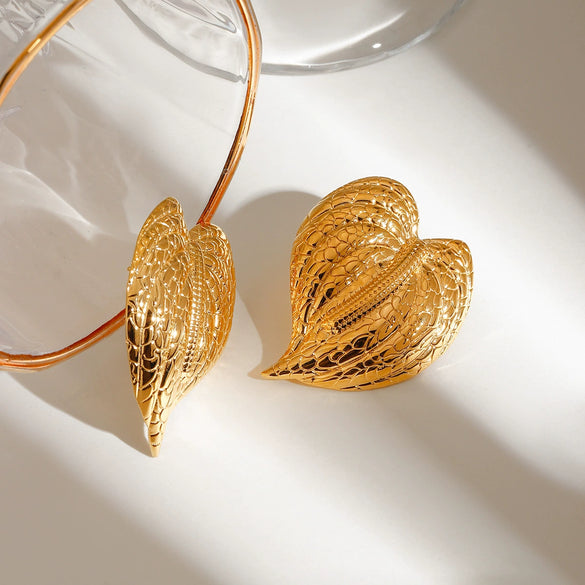 Earrings Stainless Steel 18K Geometric Hammer Leaf Electroplating Women's Light Luxury Allmatch