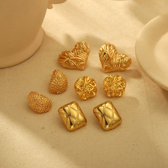 Earrings Stainless Steel 18K Gold Geometric Electroplated Love Rhombus Design