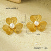 Earrings Stainless Steel 18K Gold Plated Petals With Pearl Vintage Style