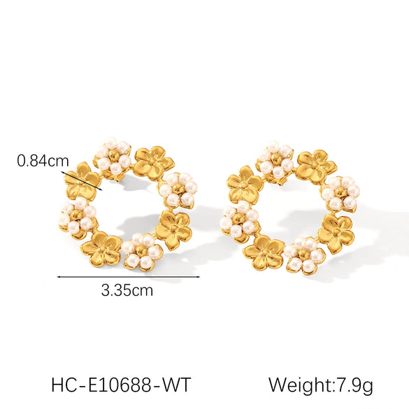 Earrings Stainless Steel Pearl Flower Geometric Butterfly Inlaid Zircon