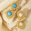 Earrings Stainless Steel Titanium Steel Natural Stone Imitation Pearl Geometric Electroplated Elegant Women's