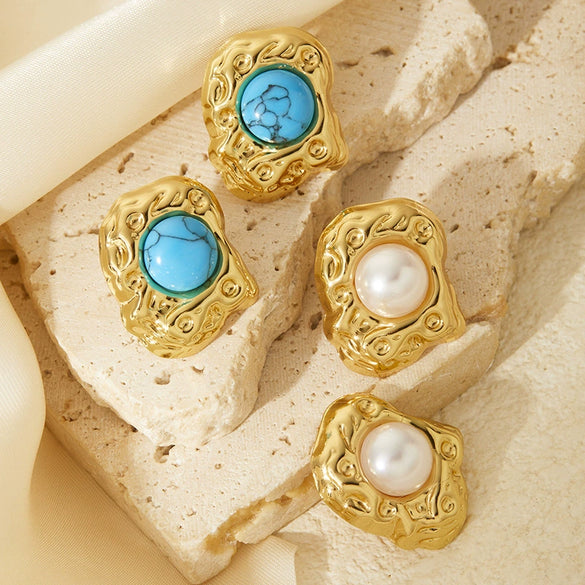 Earrings Stainless Steel Titanium Steel Natural Stone Imitation Pearl Geometric Electroplated Elegant Women's