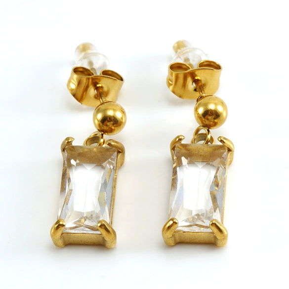 Earrings Stainless Steel Zircon Geometric Inlaid For Women