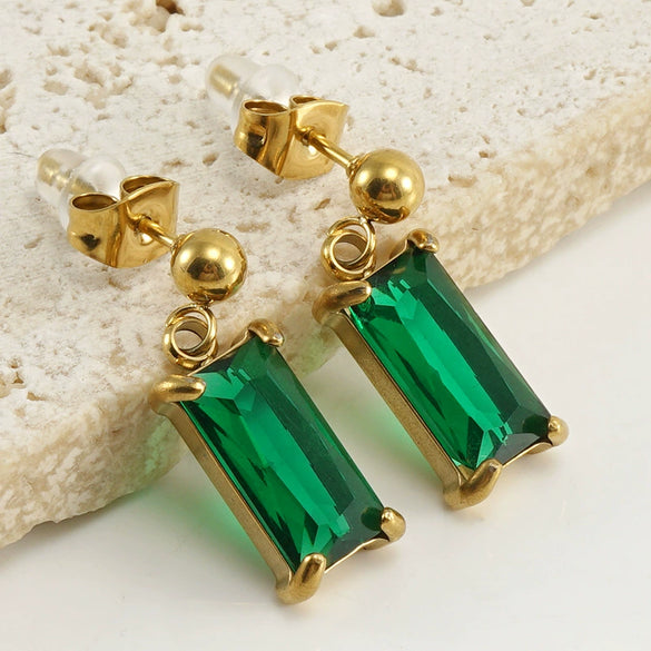 Earrings Stainless Steel Zircon Geometric Inlaid For Women