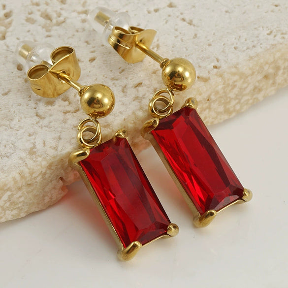 Earrings Stainless Steel Zircon Geometric Inlaid For Women