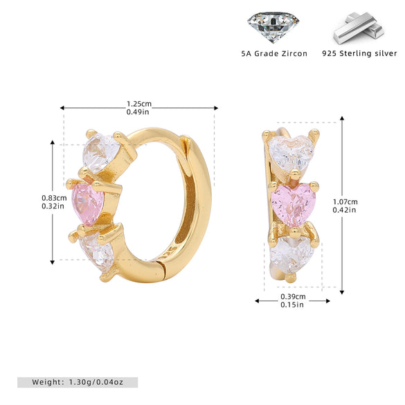 Earrings 925 Sterling Silver Heart Shaped Inlaid Zircon Small Fresh Style For Women