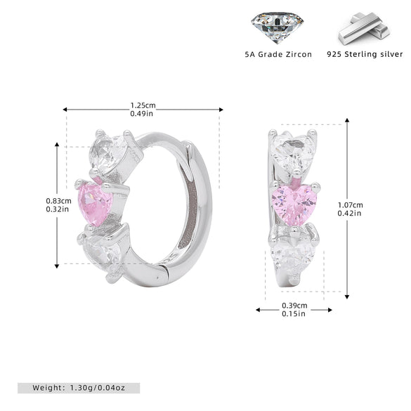 Earrings 925 Sterling Silver Heart Shaped Inlaid Zircon Small Fresh Style For Women