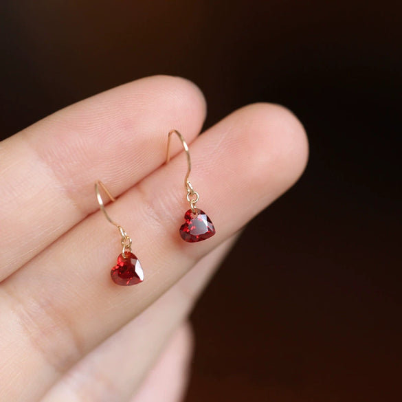 Earrings 925 Sterling Silver Heartshaped Red Corundum Red Diamond Red Zircon New Style Cute