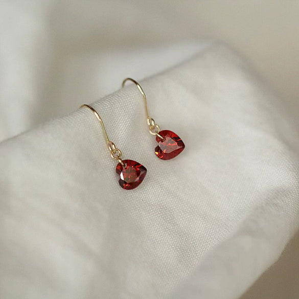 Earrings 925 Sterling Silver Heartshaped Red Corundum Red Diamond Red Zircon New Style Cute