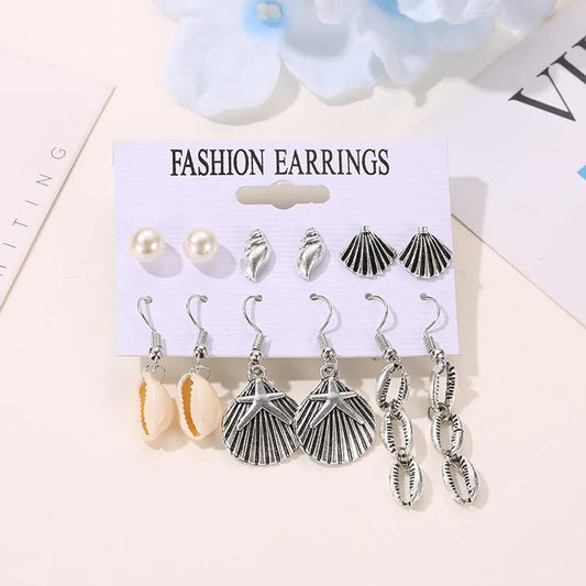 Earrings Summer Ocean Wind Shell Set Earrings 6 Pairs Pearl Conch Stud Earrings