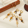Earrings Tiger Eye Stone Agate Copper Stainless Steel Vintage Geometric Purely Handmade