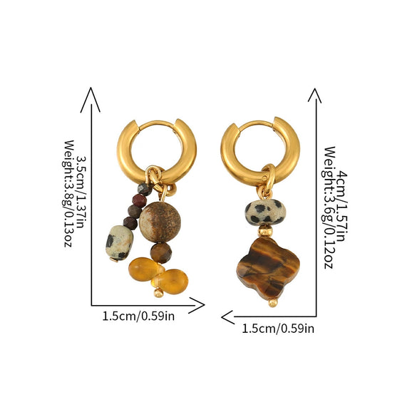 Earrings Tiger Eye Stone Agate Copper Stainless Steel Vintage Geometric Purely Handmade