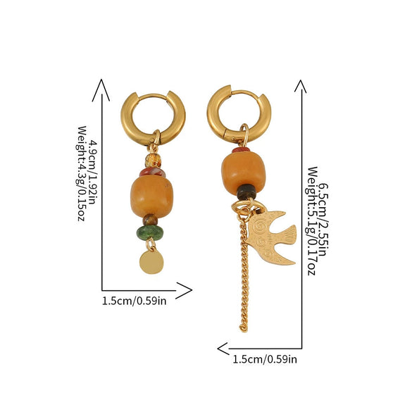 Earrings Tiger Eye Stone Agate Copper Stainless Steel Vintage Geometric Purely Handmade