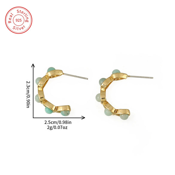 Earrings Tiger's Eye Stone Copper 925 Silver Handmade Retro Maillard Geometric