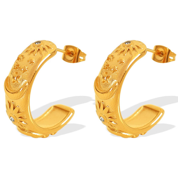 Earrings 316L Stainless Steel French New Palace Style Geometric Sunflower Star And Moon Electroplated