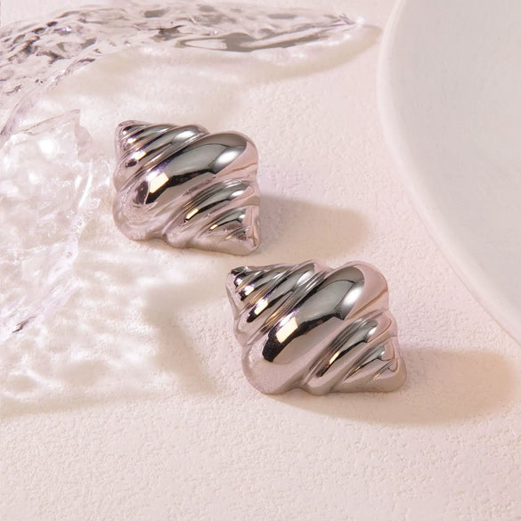 Earrings Titanium Steel Geometric Asymmetrical Hammered Pleated Croissant Ice Cream Shape Simulated Gold Electroplated With Diamond Pattern For Women