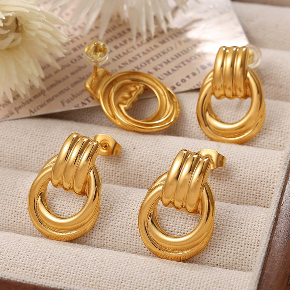 Earrings 316L Stainless Steel Geometric Striped Electroplating Women