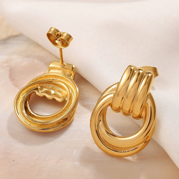 Earrings 316L Stainless Steel Geometric Striped Electroplating Women