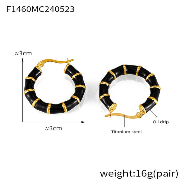 Earrings 316L Stainless Steel Geometric U Shaped Gold Plated Bamboo Stitching Glaze Design