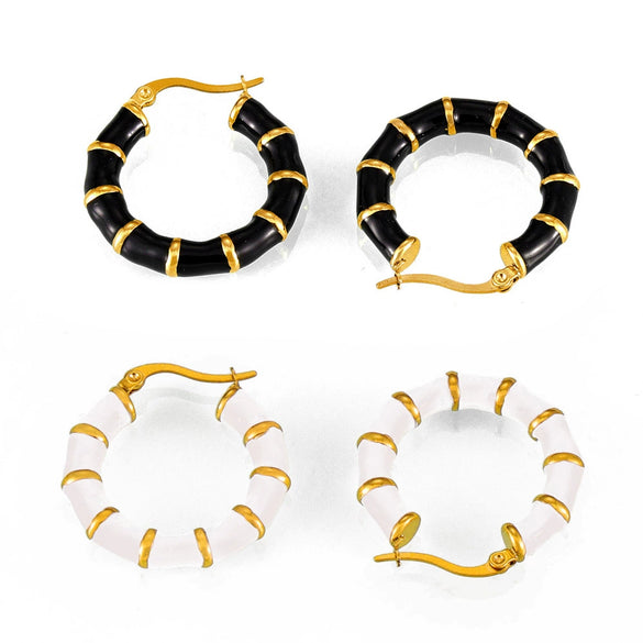 Earrings 316L Stainless Steel Geometric U Shaped Gold Plated Bamboo Stitching Glaze Design
